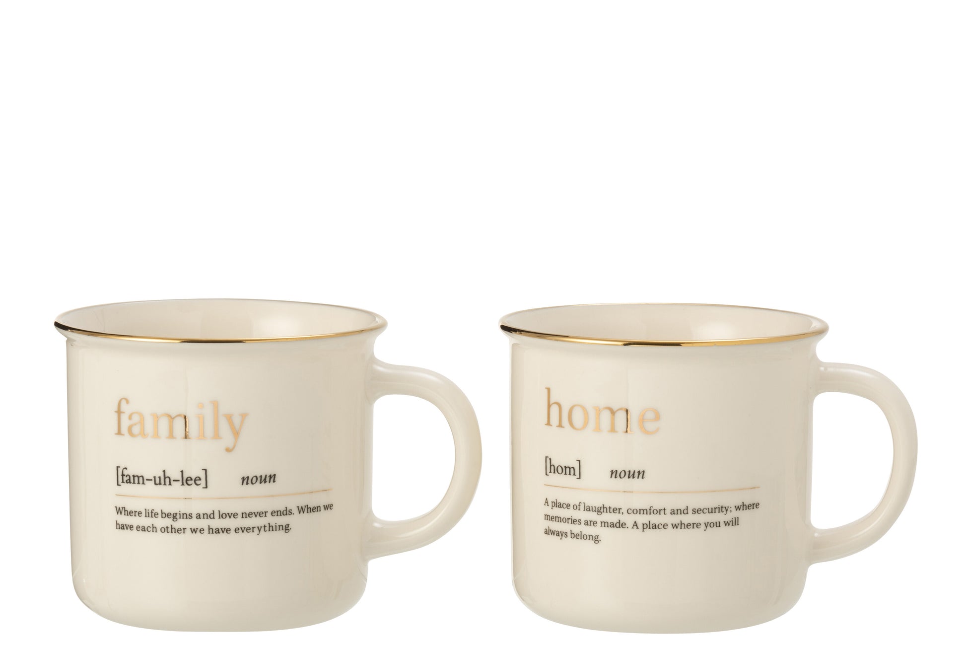 MUG MESSAGE FAMILY HOME CERAMIC GOLD ASSORTMENT OF 2