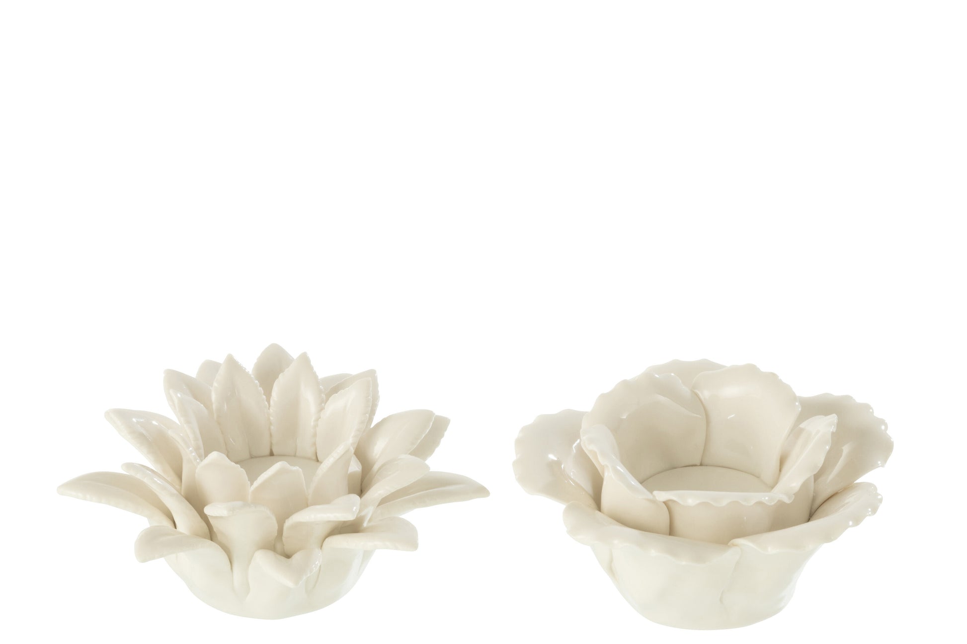 TEALIGHT HOLDER FLOWER CERAMIC WHITE ASSORTMENT OF 2