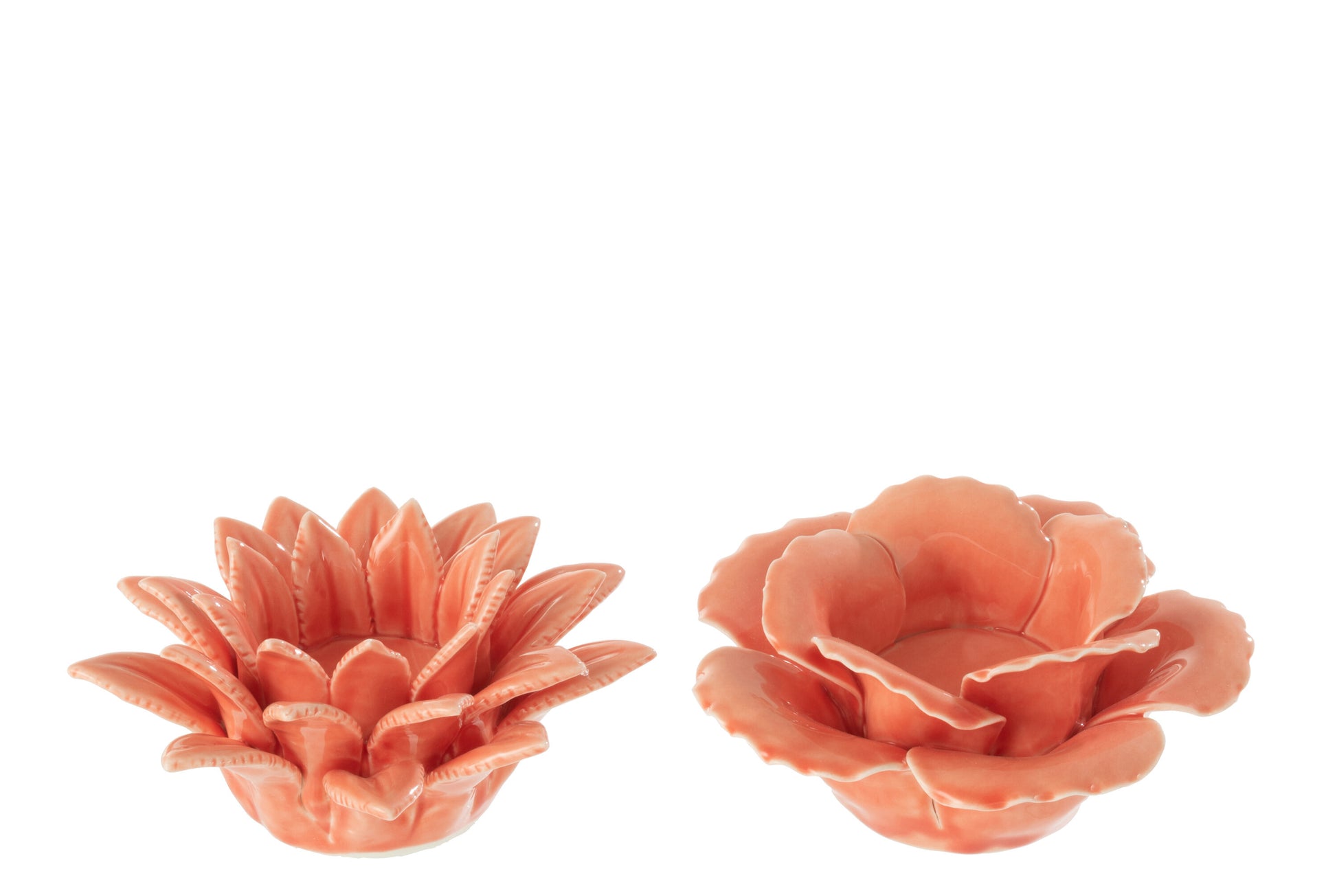 TEALIGHT HOLDER FLOWER CERAMIC ORANGE ASSORTMENT OF 2