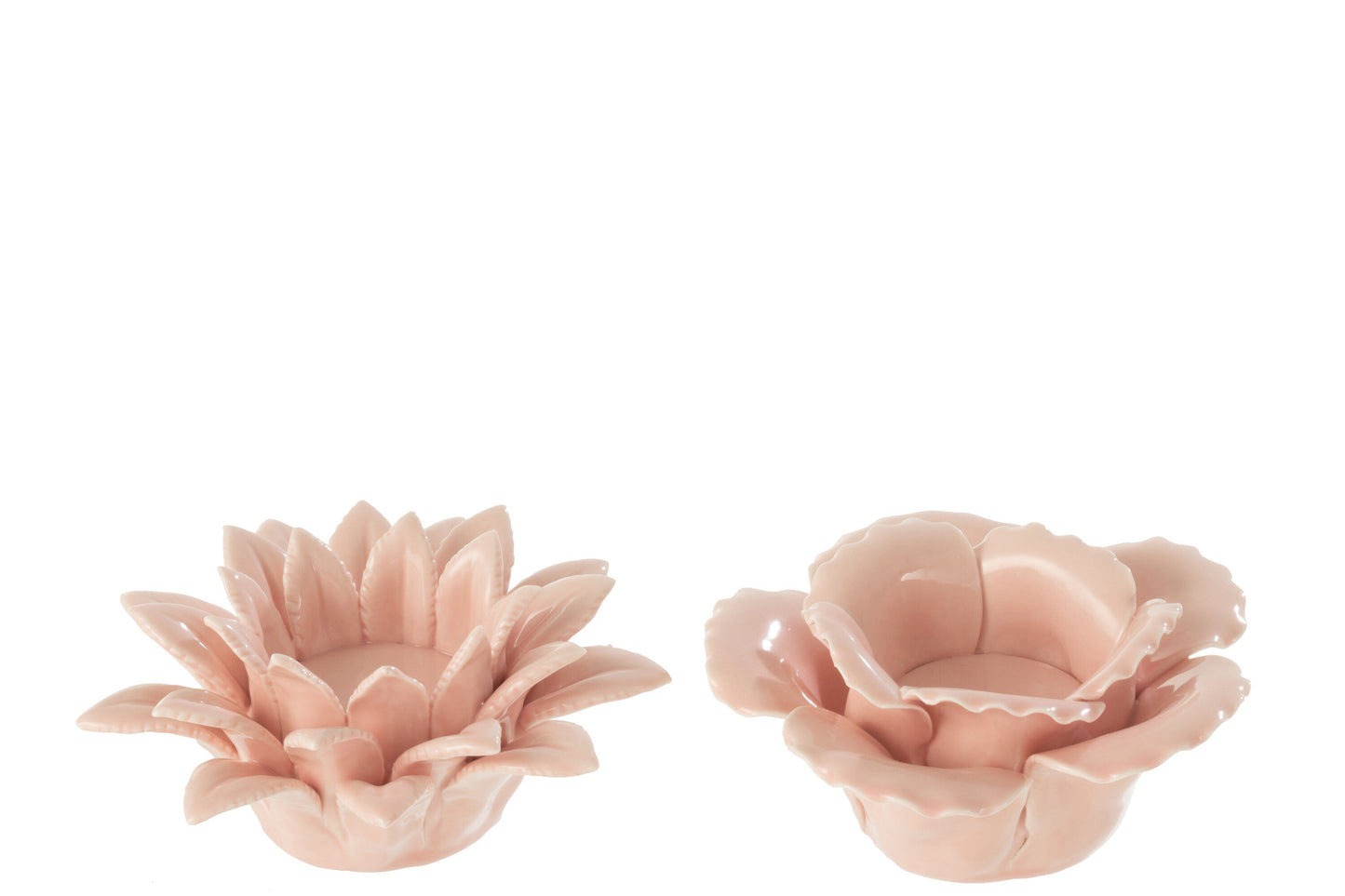 TEALIGHT HOLDER FLOWER CERAMIC PINK ASSORTMENT OF 2