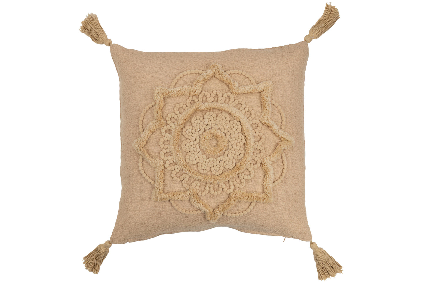 CUSHION FLOWER TASSEL POLYESTER BEIGE