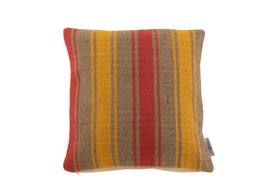 CUSHION SQUARE ANNA LARGE GROOVES JUTE RED / YELLOW