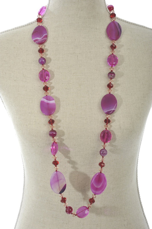 NECKLACE CRYST+PEARLS FUCHSIA