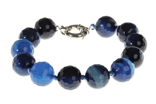 BRACEL AGATE FACET 14MM D.BLUE