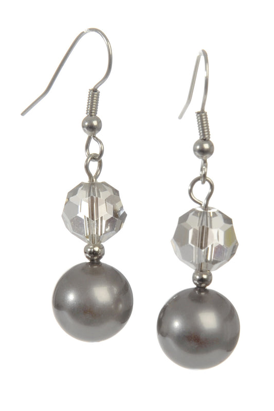 EARRING CRYSTAL+PEARL CLEAR MIRROR