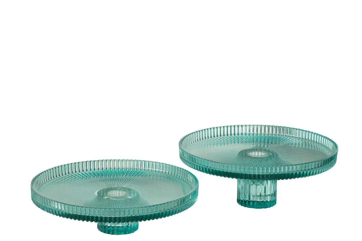 SET OF 2 PIE HOLDER MIC CUT GLASS AZURE BLUE