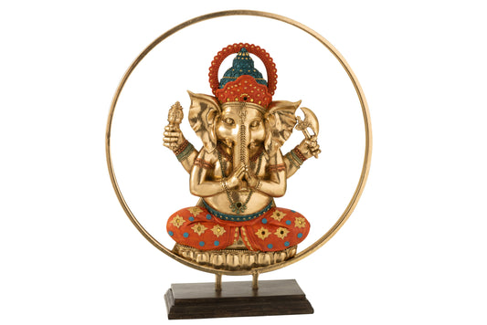 GANESHA IN CIRCLE POLY GOLD/ORANGE/TURQUOISE