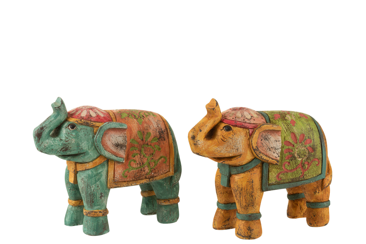 ELEPHANT INDIAN POLY ORANGE/TURQUOISE SMALL ASSORTMENT OF 2