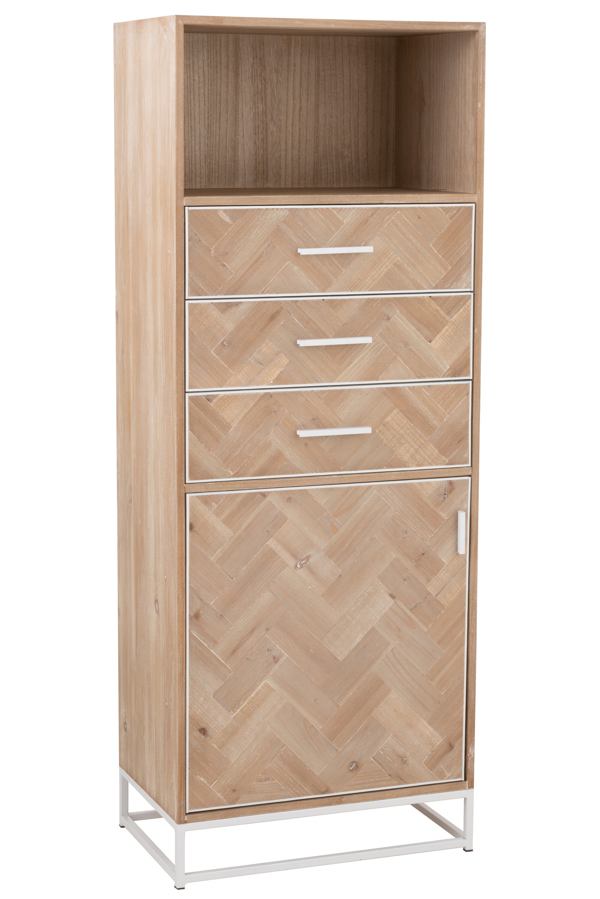 CUPBOARD HIGH 3 DRAWERS ZIGZAG WOOD/METAL NATURAL/WHITE