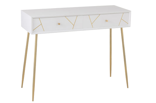 CONSOLE LINES 2 DRAWERS WOOD/METAL WHITE/GOLD