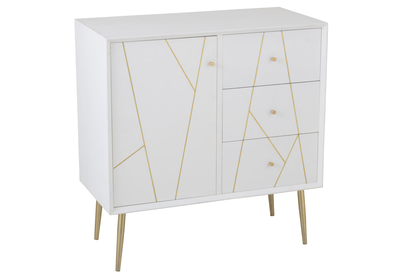 CUPBOARD LINES 3 DRAWERS 1 DOOR WOOD/METAL WHITE/GOLD