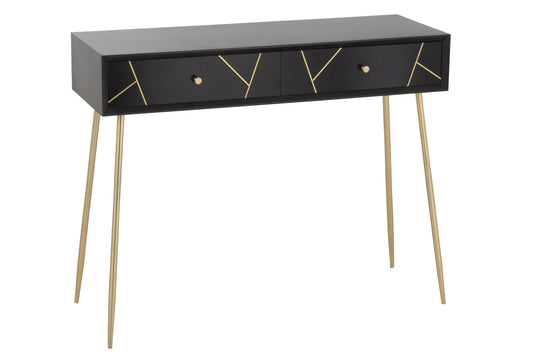 CONSOLE LINES 2 DRAWERS WOOD/METAL BLACK/GOLD