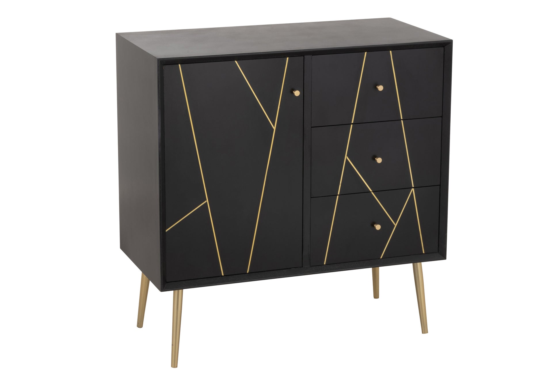 CUPBOARD LINES 3 DRAWERS 1 DOOR WOOD/METAL BLACK/GOLD