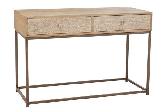 CONSOLE 2 DRAWERS MOTIVES WOOD BEIGE