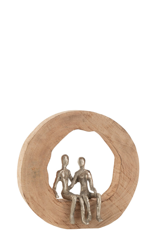 COUPLE SITTING WOOD ALUMINIUM NATURAL/SILVER