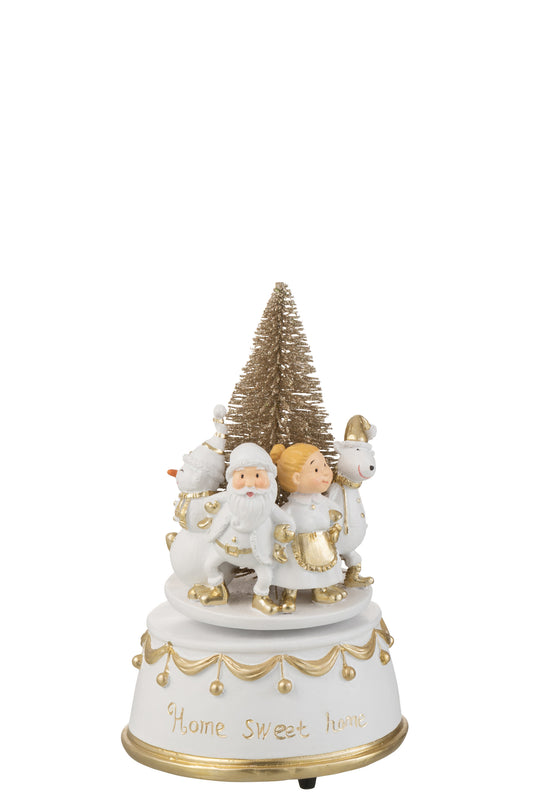 Christmas Poly White/Gold Music Box