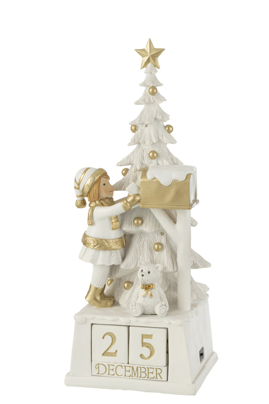 Christmas Tree Poly White/Gold Calendar