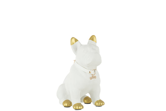 Dog Ceramic White/Gold Med