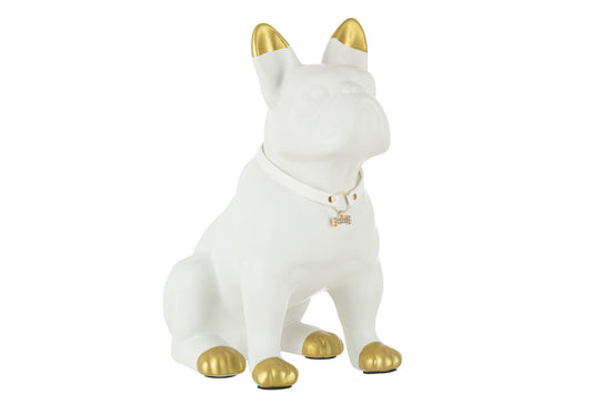 Dog Ceramic White/Gold Lg