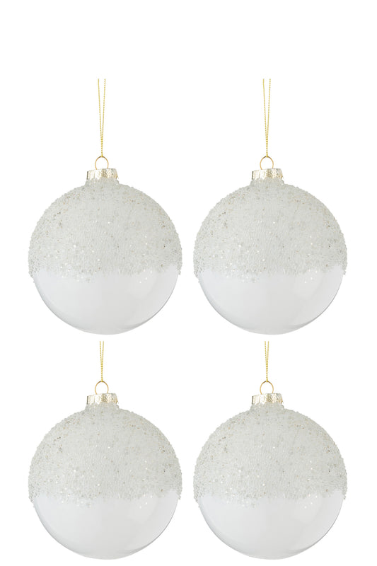 BOX OF 4 CHRISTMAS BAUBLES SUGAR ABOVE GLASS TRANSPARENT WHITE MEDIUM