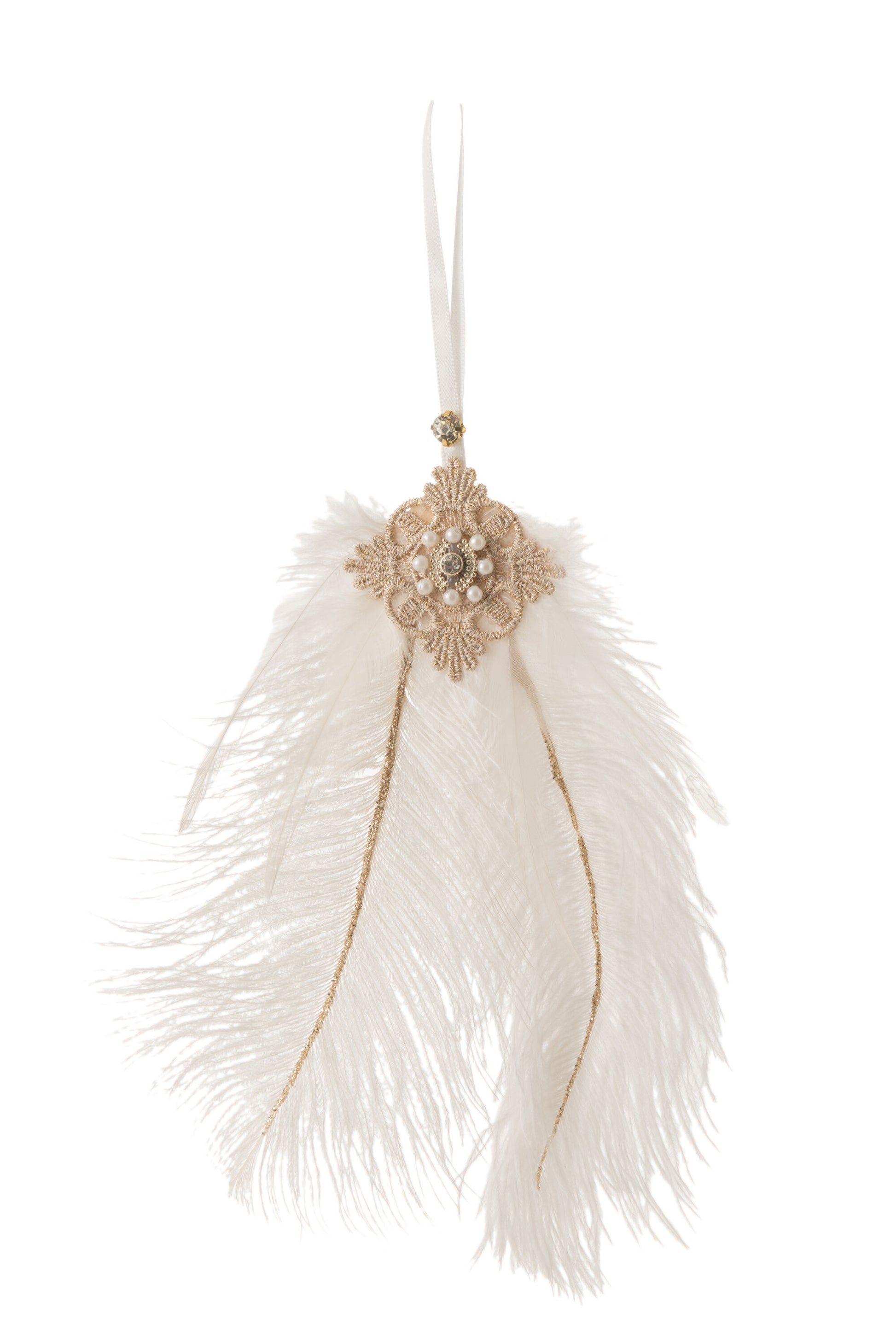 HANGER FEATHER RHINESTONES WHITE