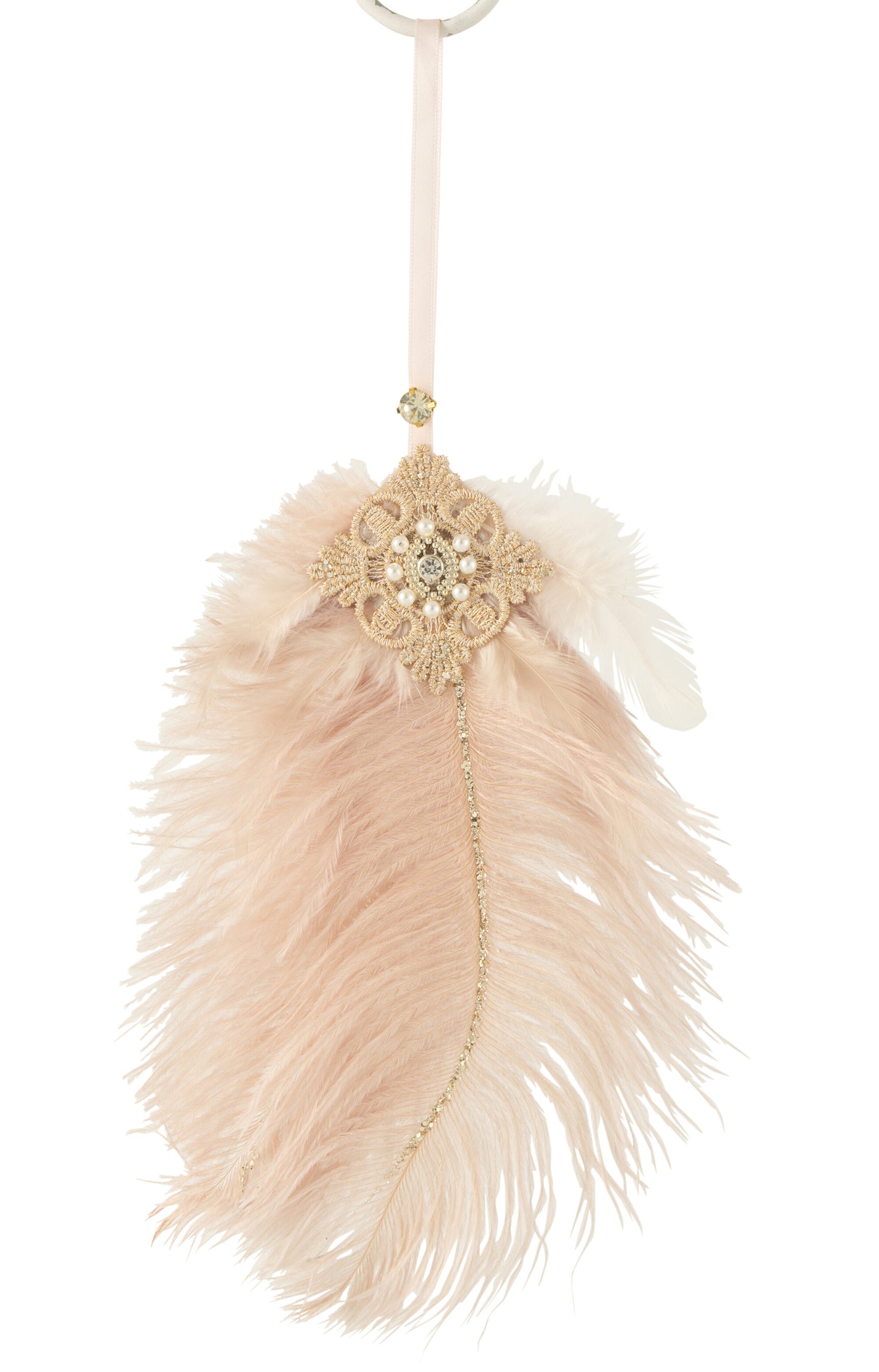 HANGER FEATHERS SALMON RHINESTONE