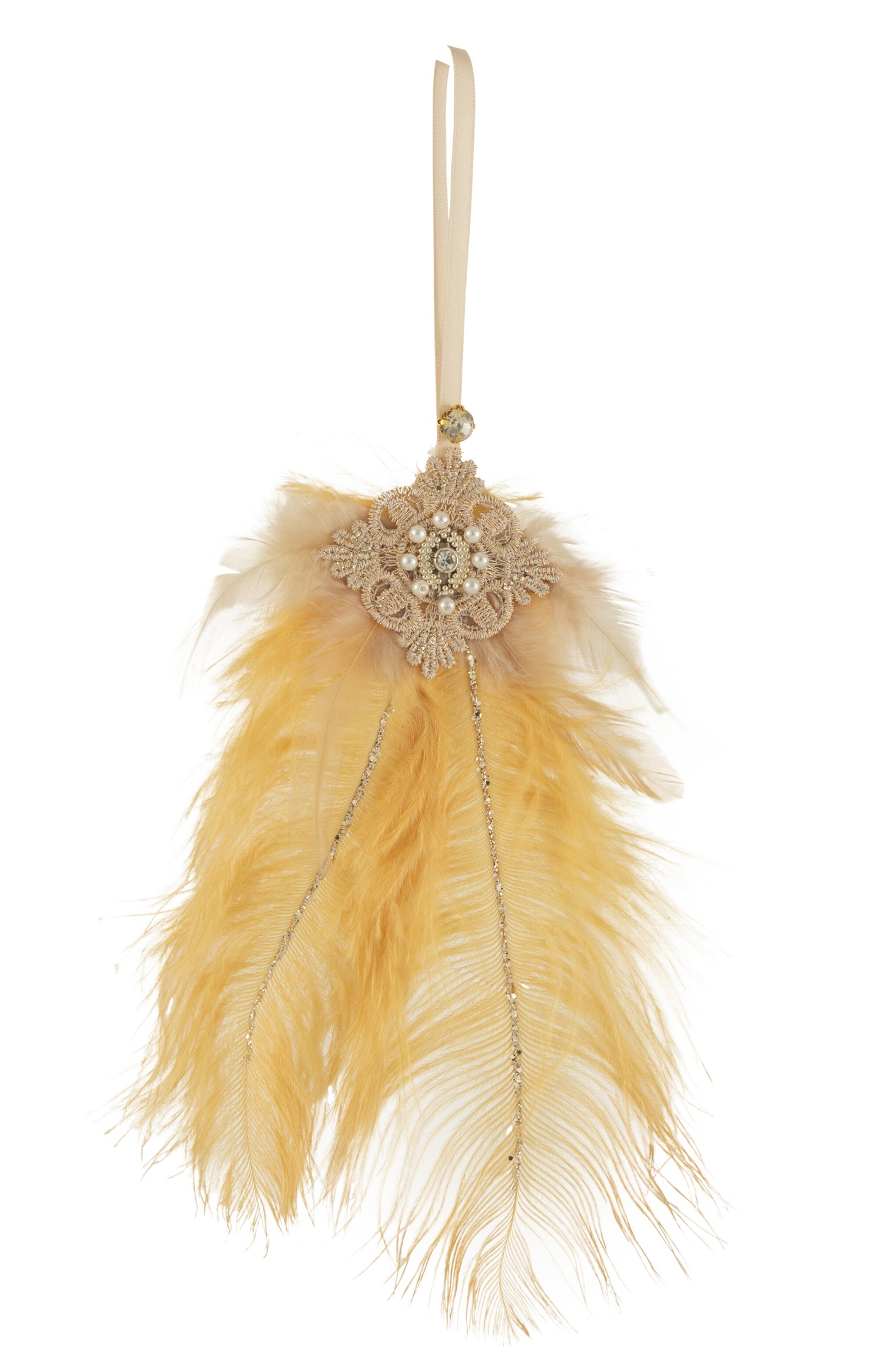 HANGER FEATHERS OCHRE YELLOW RHINESTONE