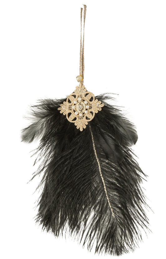 HANGER FEATHERS BLACK RHINESTONE