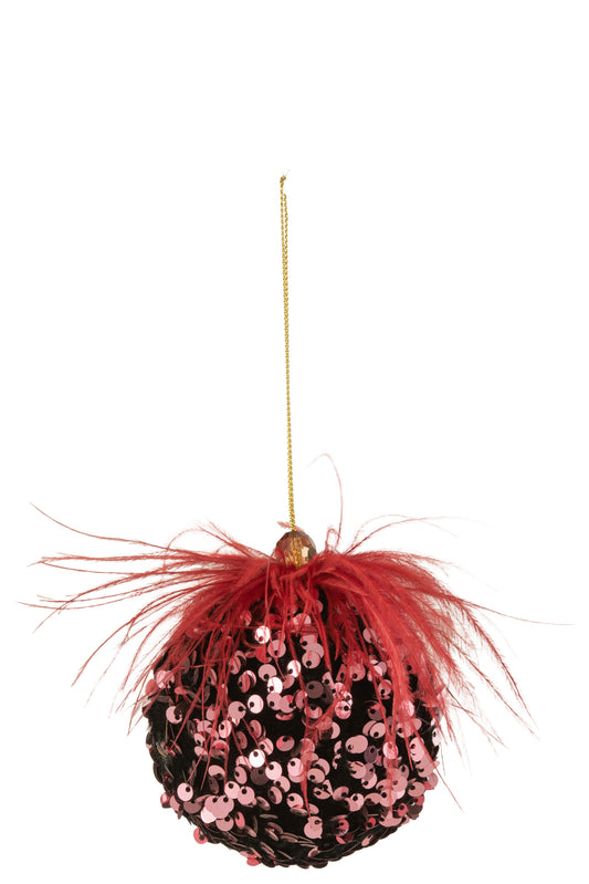 CHRISTMAS BAUBLE SEQUINS FEATHERS BORDEAUX