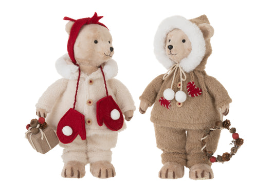 BEAR STANDING BOY/GIRL TEXTILE BEIGE/RED MEDIUM ASSORTMENT OF 2