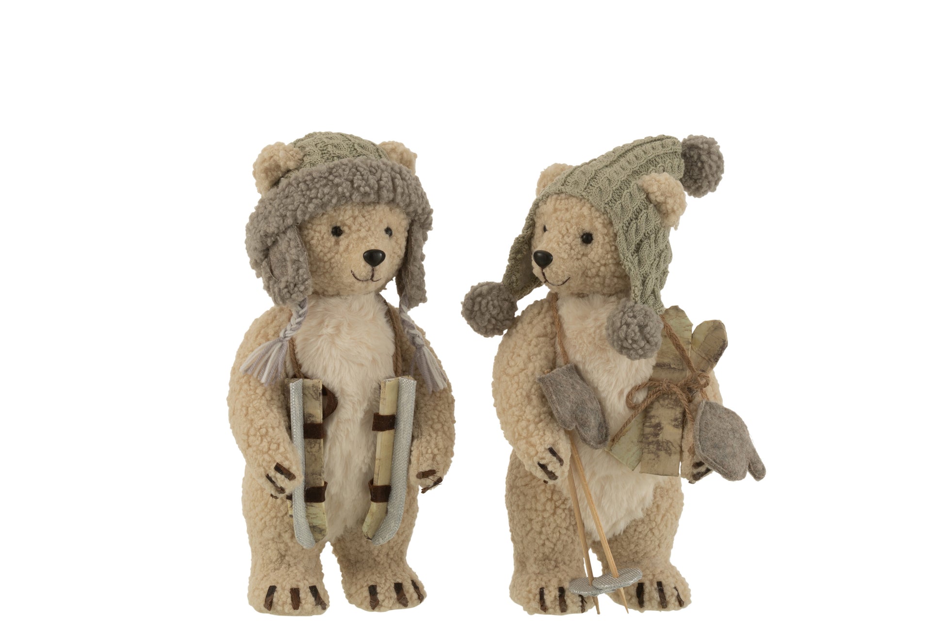 BEAR STANDING SKIERS TEXTILE ECRU/GREY ASSORTMENT OF 2