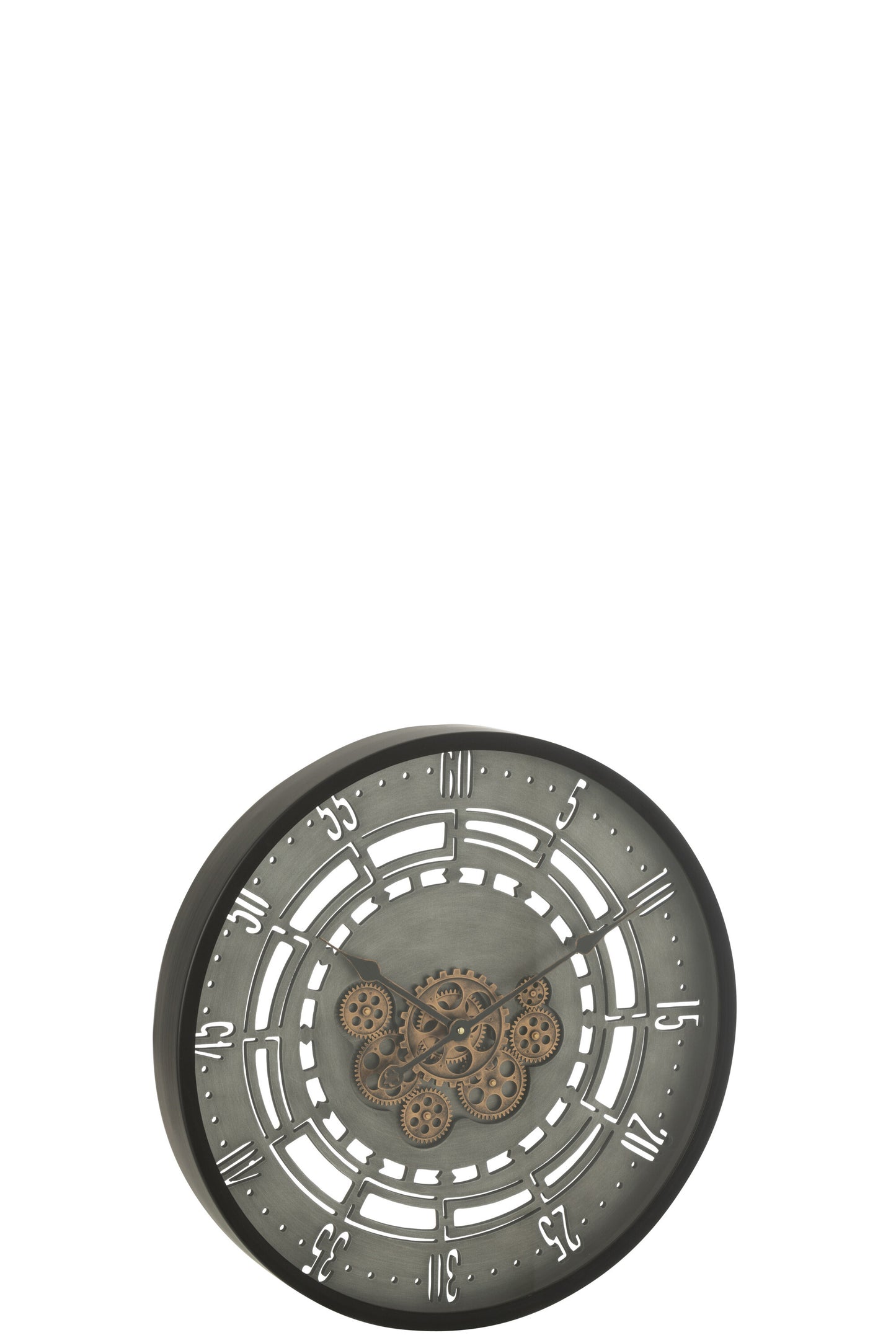 CLOCK ROUND SECONDS GEARS METAL BLACK/GREY SMALL