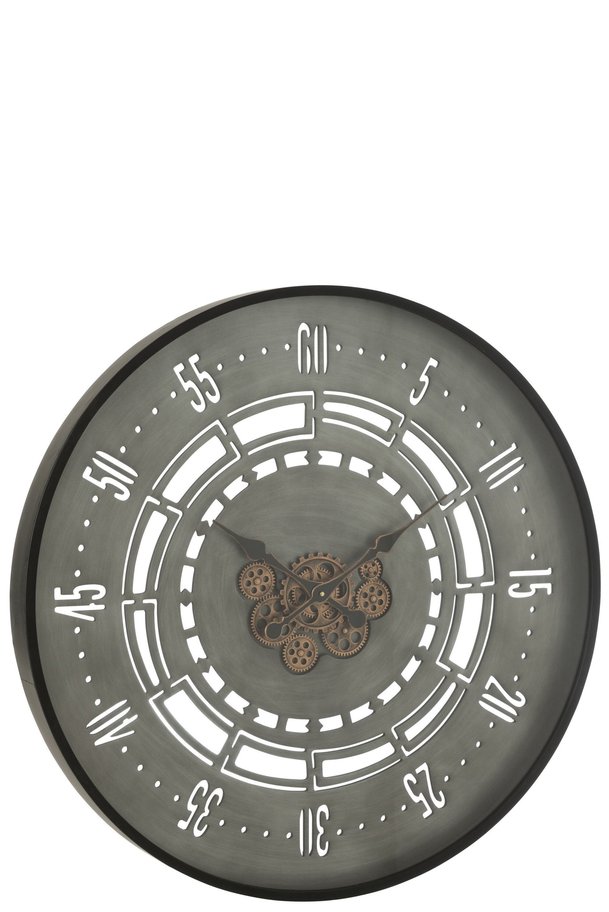 CLOCK ROUND SECONDS GEARS METAL BLACK/GREY LARGE