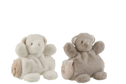 BEAR+BLANKET PLUSH WHITE/GREY ASSORTMENT OF 2