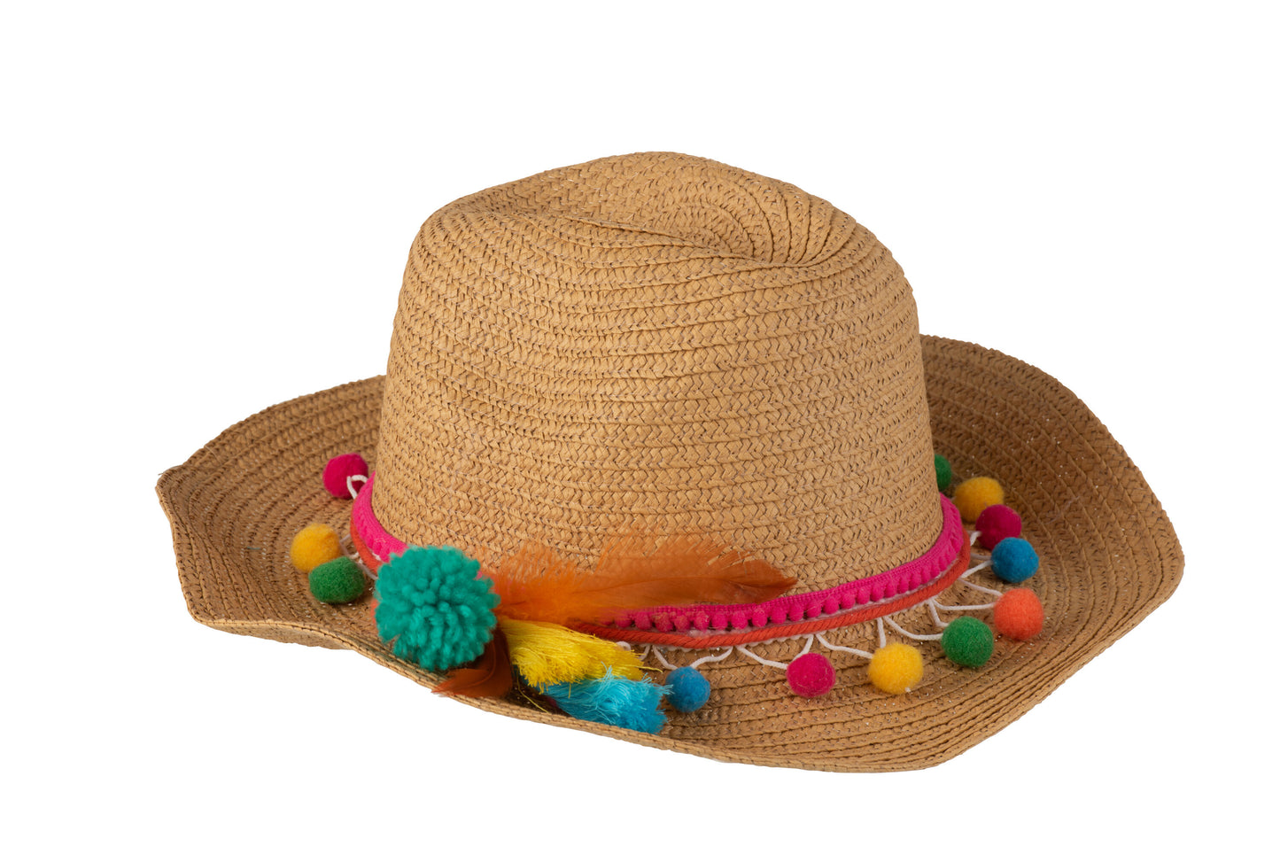 BEACH HAT POMPOM/FEATHERS MIX