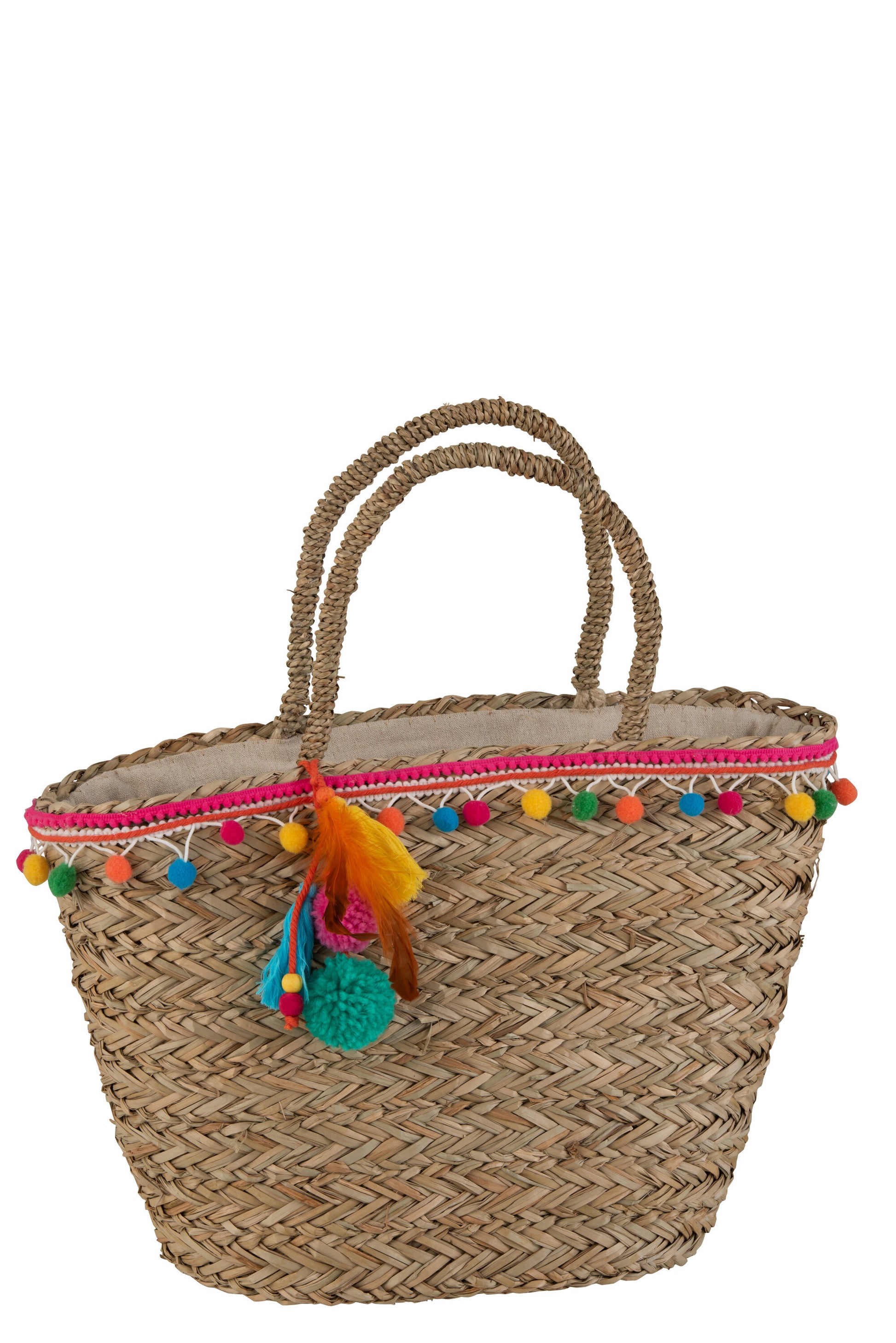 BEACH BAG POMPOM/FEATHERS MIX