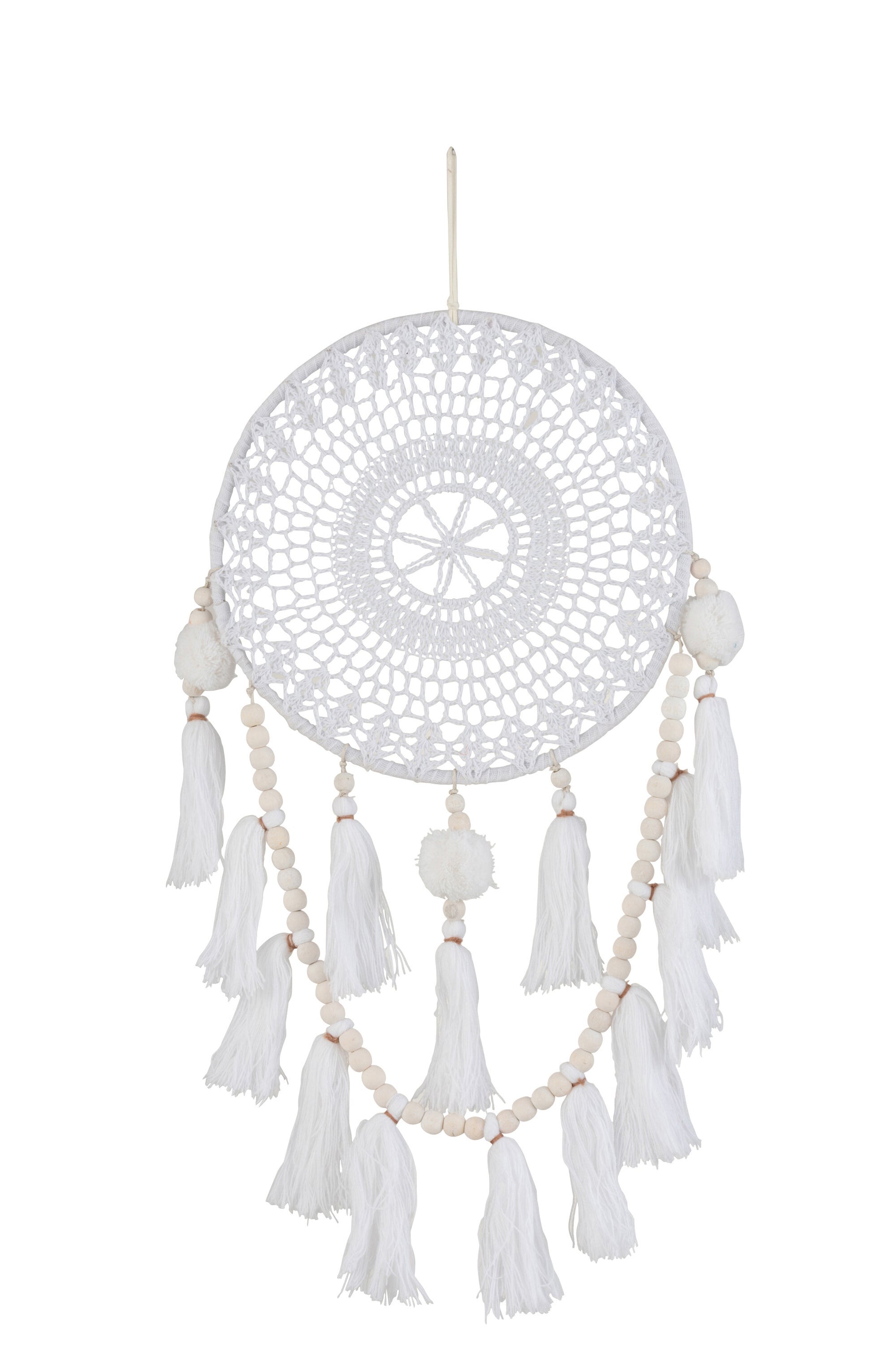 DREAMCATCHER TEXTILE/PEARLS/TASSELS WHITE