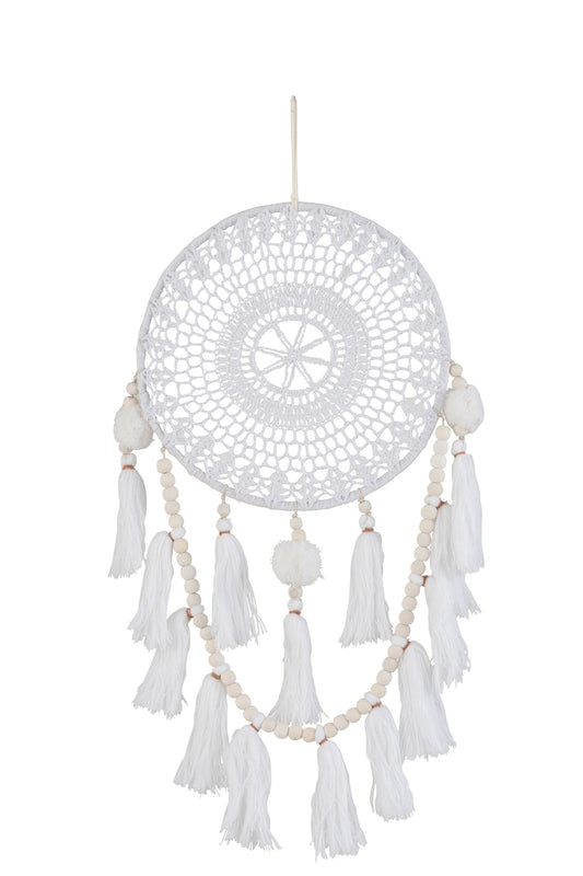 DREAMCATCHER TEXTILE/PEARLS/TASSELS WHITE