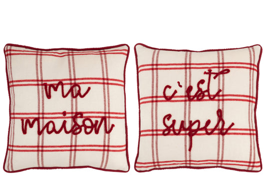 CUSHION TEXT POLYESTER RED/WHITE ASSORTMENT OF2