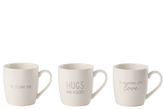 MUG LOVE CERAMIC SILVER ASSORTMENT OF 3