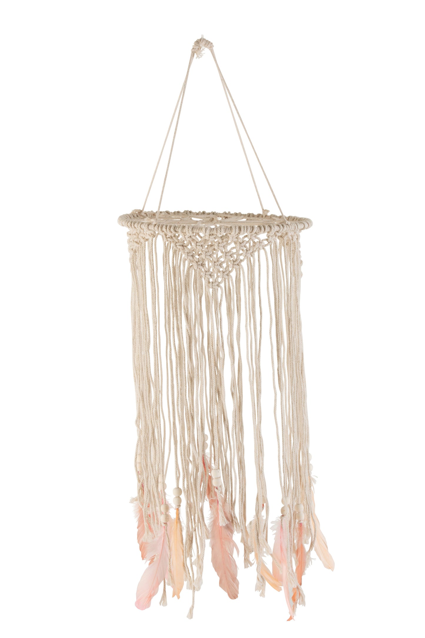 DREAMCATCHER CYLINDER COTTON/FEATHERS PINK/NATURAL