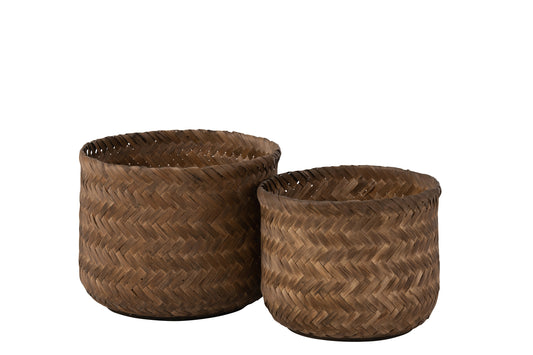 SET OF TWO BASKET BAMBOO DARK BROWN