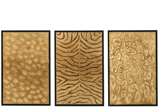 PAINTING ANIMAL PRINTING WOOD/CANVAS BLACK/GOLD ASSORTMENT OF THREE