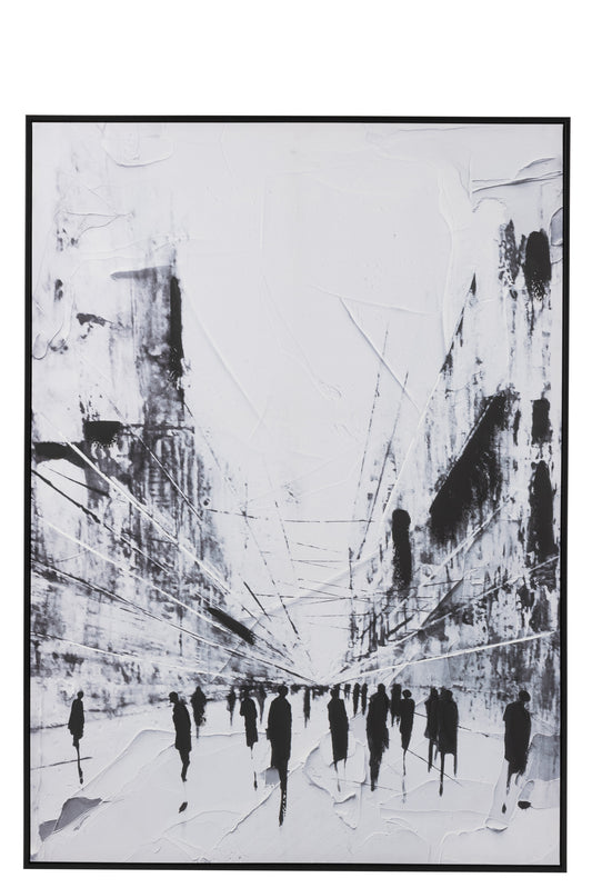 FRAME ABSTRACT CITY PEOPLE CANVAS/WOOD BLACK/WHITE