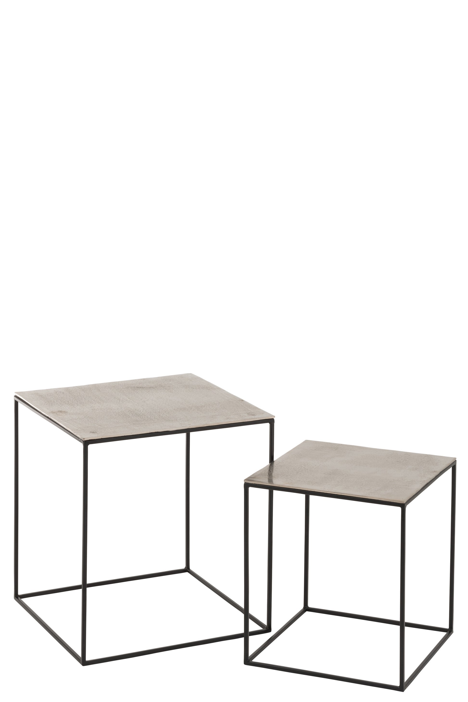 SET OF 2 SIDETABLES SQUARE ALUMINIUM/IRON SILVER/BLACK