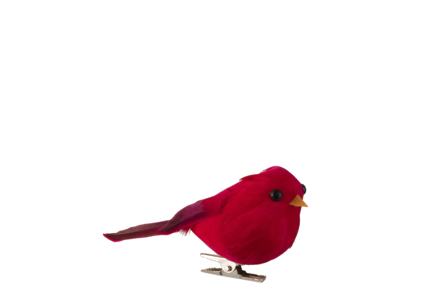 BIRDS WITH CLIP POLYFOAM/FEATHERS DARK RED SMALL