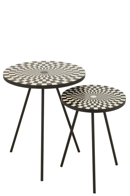 SET OF 2 SIDE TABLES PATTERN RETRO WHITE/BLACK