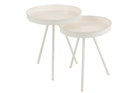 SET OF 2 SIDETABLES METAL MATTE WHITE/LACQUER WHITE