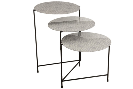 TABLE ROUND 3 PARTS METAL LACQUER WHITE/GREY