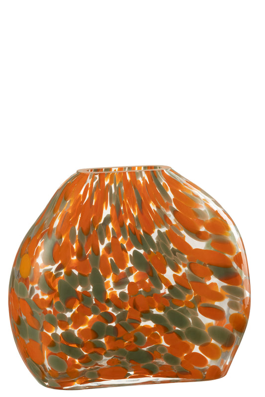 VASE FLAT SPOTS GLASS ORANGE/GREEN SMALL